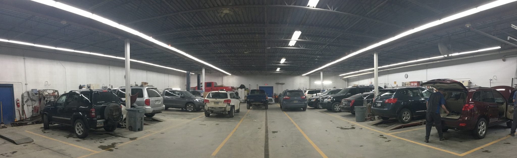 2019-MArvs-Body-Shop-panoramic-1 Cars in a Repair Shop | Auto Body Shop